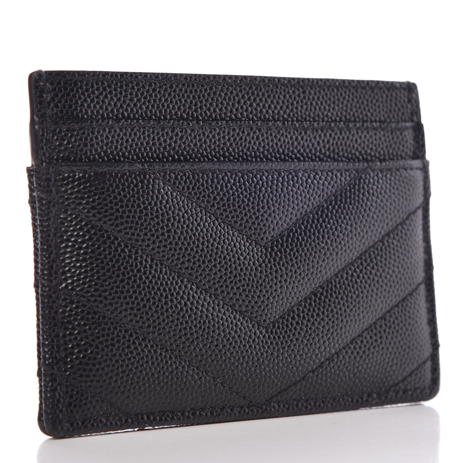 Saint Laurent Grain De Poudre Matelasse Chevron Monogram Credit Card Case Black 3 of 7