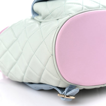 Chanel Goatskin Quilted Duma Drawstring Backpack Green Blue Pink 8 of 11