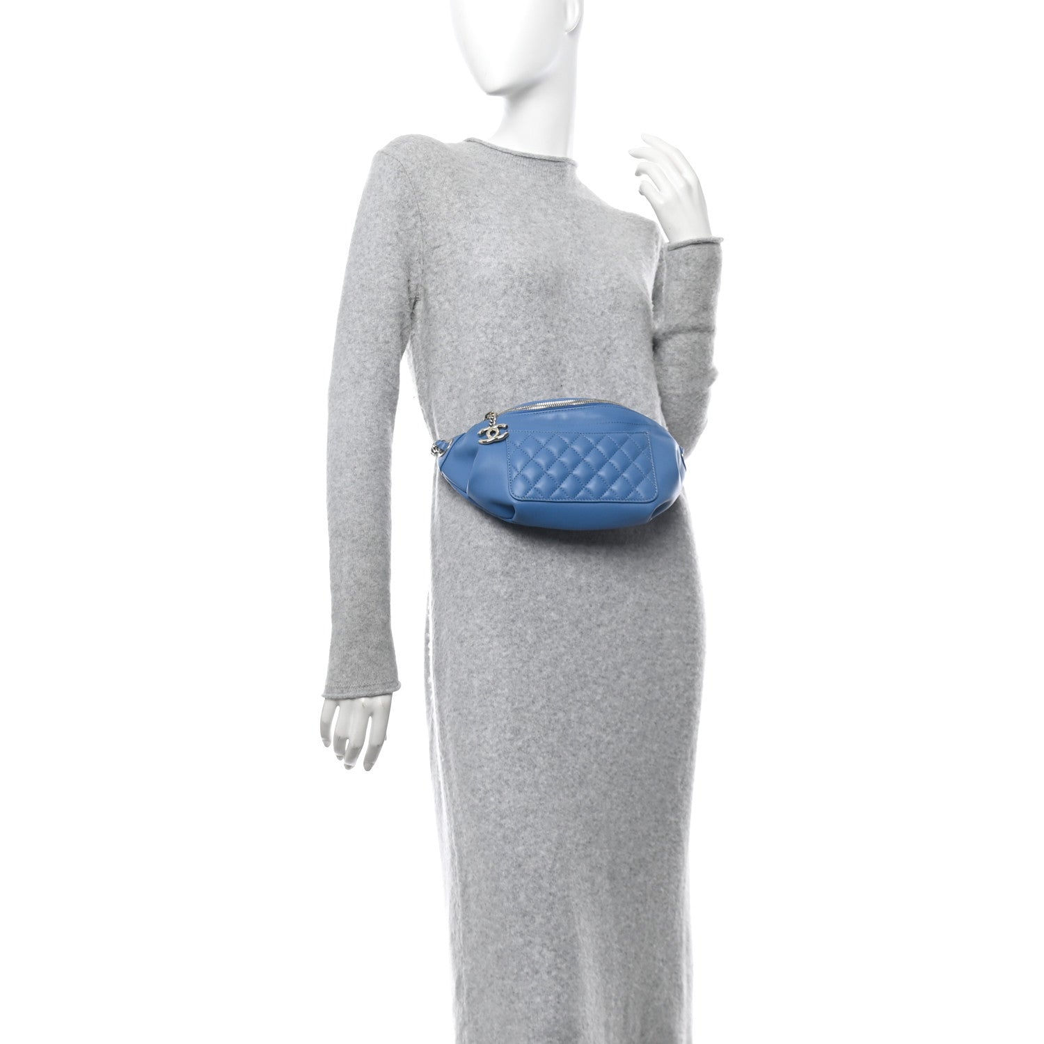 Chanel Crumpled Lambskin Quilted Waist Bag Fanny Pack Blue 2 of 10