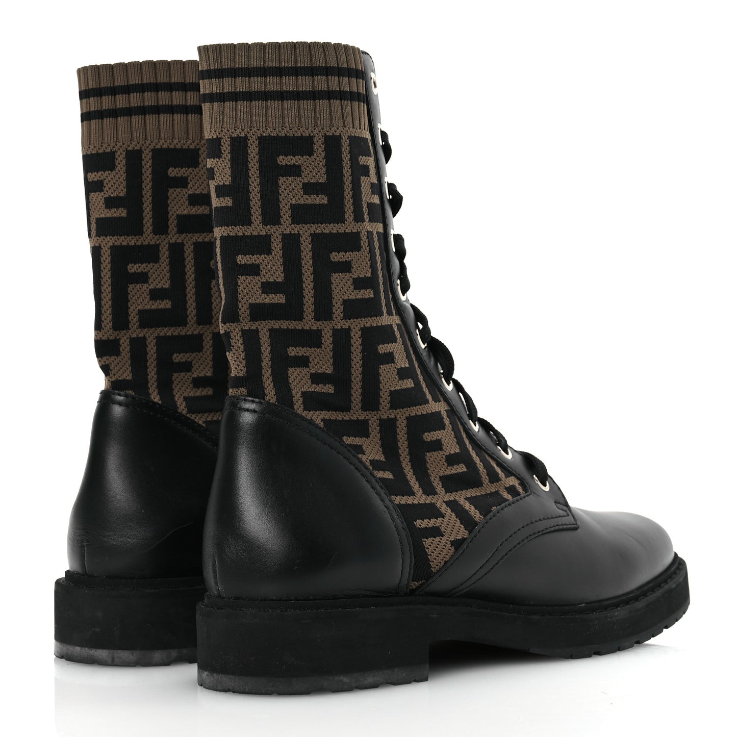 Calfskin Stretch Fabric FF Rockoko Biker Boots 40 Black Tobacco