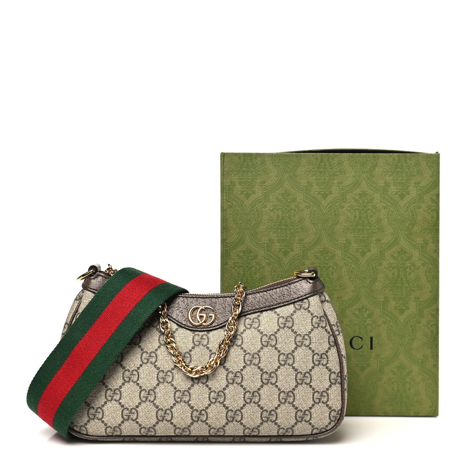 Gucci GG Supreme Monogram Textured Dollar Calfskin Web Small Ophidia GG Handbag Beige Ebony New Acero 11 of 11