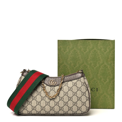 Gucci GG Supreme Monogram Textured Dollar Calfskin Web Small Ophidia GG Handbag Beige Ebony New Acero 11 of 11