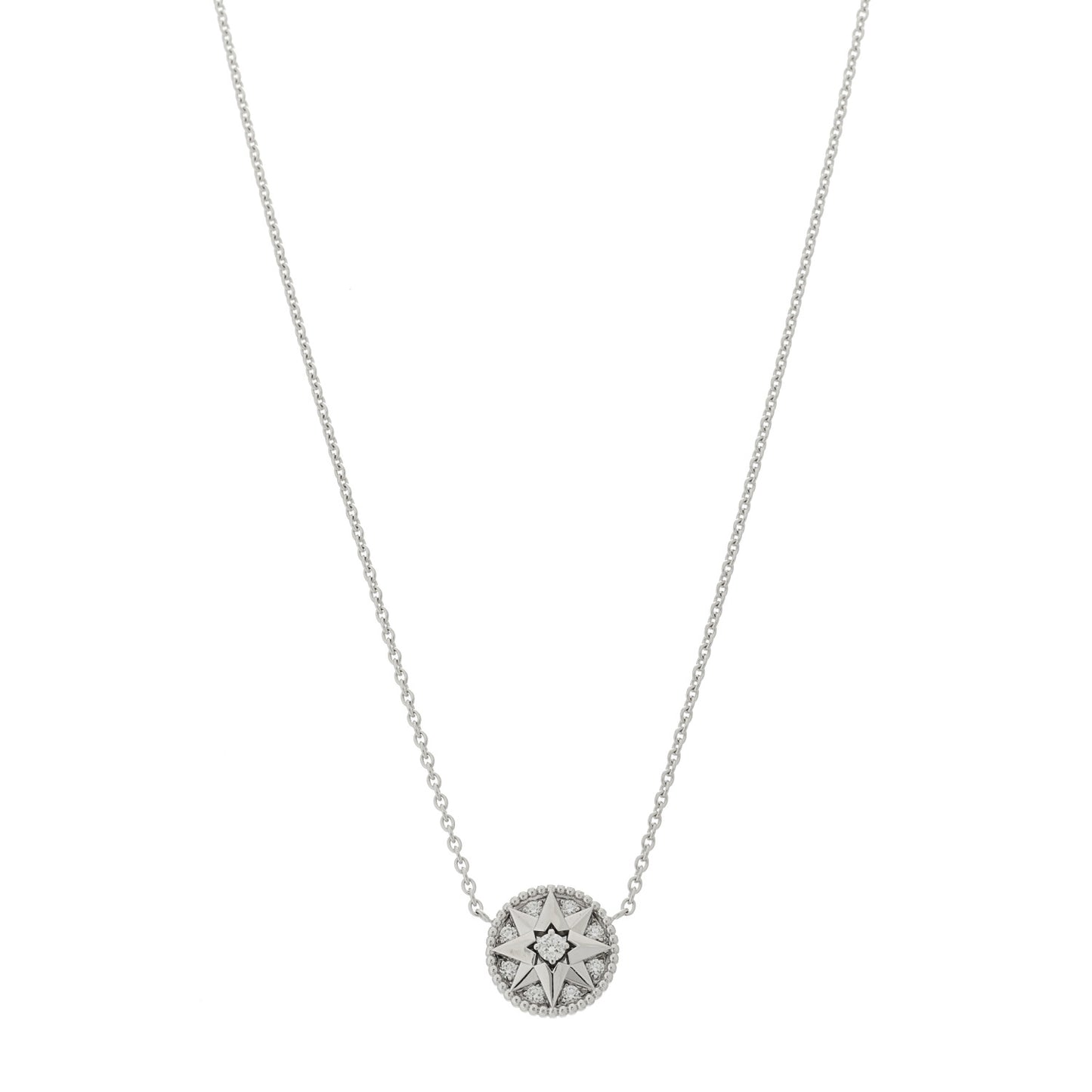 18K White Gold Diamond Rose Des Vents Pave Necklace