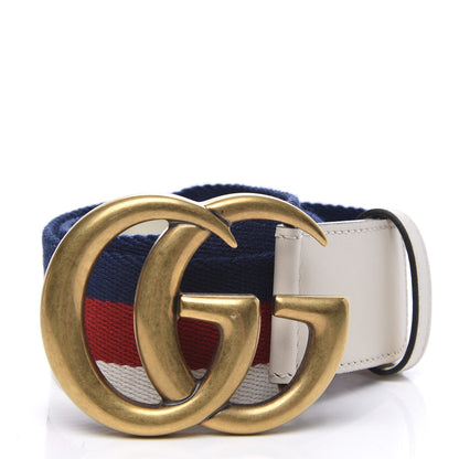 Gucci Nylon Calfskin Sylvie Web Double G 40mm Belt 80 32 Mystic White Hibiscus Red Maritime 1 of 5