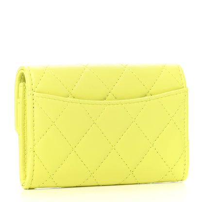 Chanel Lambskin Quilted Flap Card Holder Wallet Yellow 3 of 9