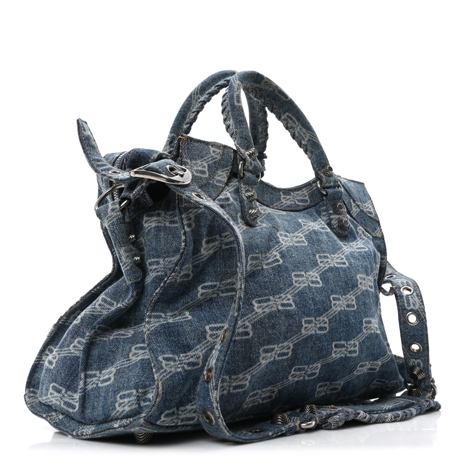 Balenciaga Denim BB Monogram Neo Cagole City Handbag Blue 4 of 11
