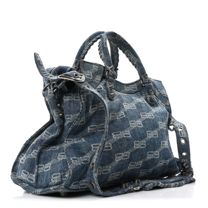 Balenciaga Denim BB Monogram Neo Cagole City Handbag Blue 4 of 11