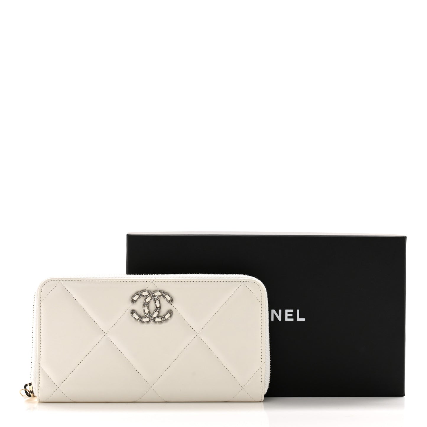 Shiny Goatskin Quilted 19 Long Zipped Around Wallet White