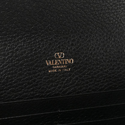 Valentino Garavani Pebbled Calfskin Rockstud Flip Lock Wallet On Chain Black 6 of 10