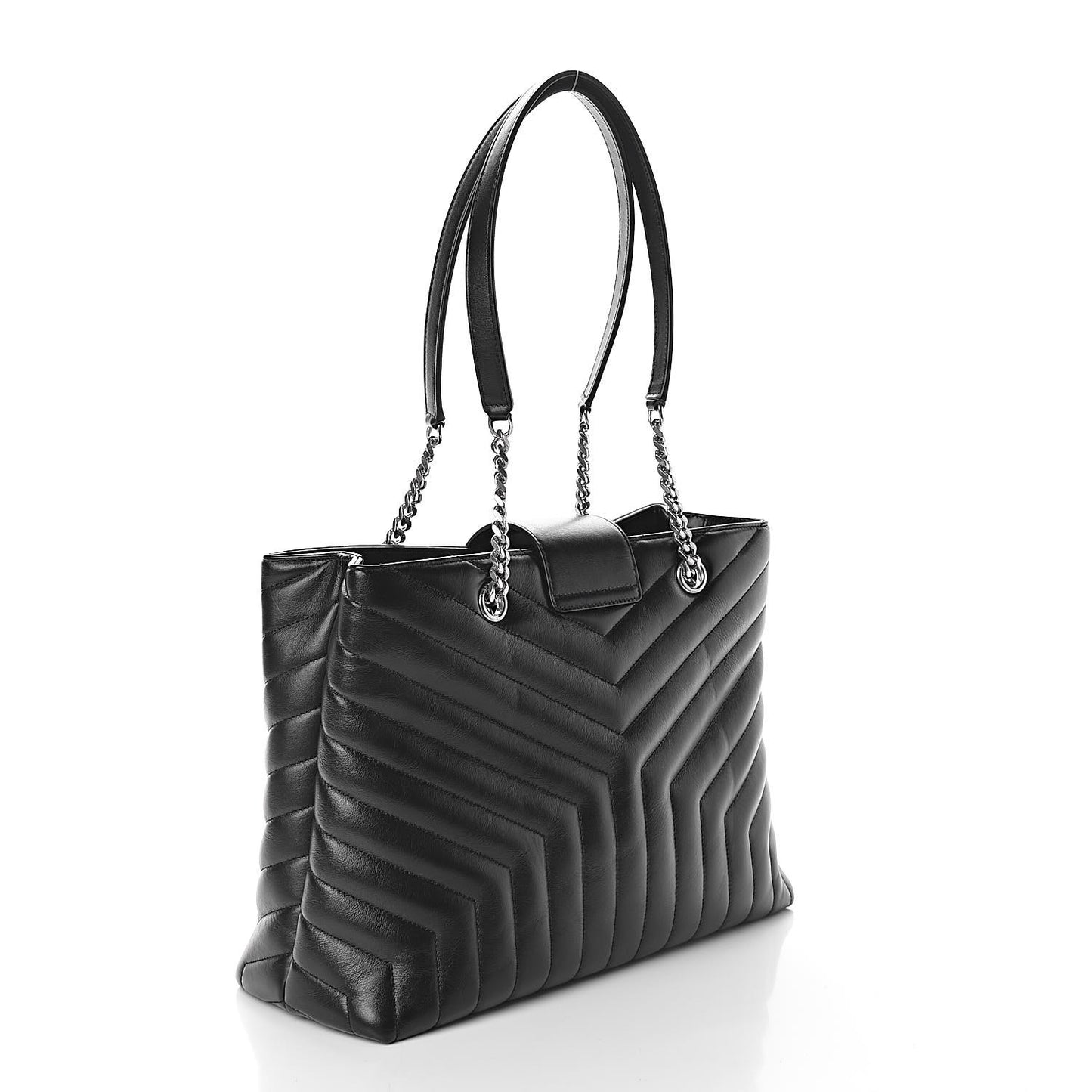 Calfskin Y Quilted Monogram Large Loulou Shopper Black