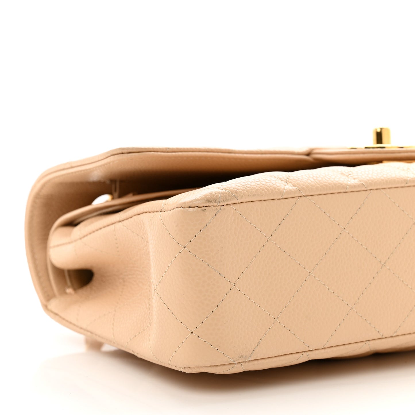 Caviar Quilted Medium Double Flap Beige