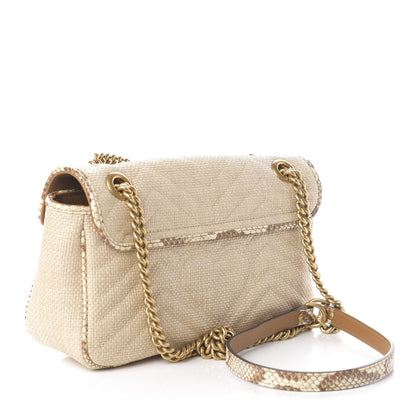 Gucci Raffia Elaphe Matelasse Small GG Marmont Shoulder Bag Natural Cream Brown 3 of 9