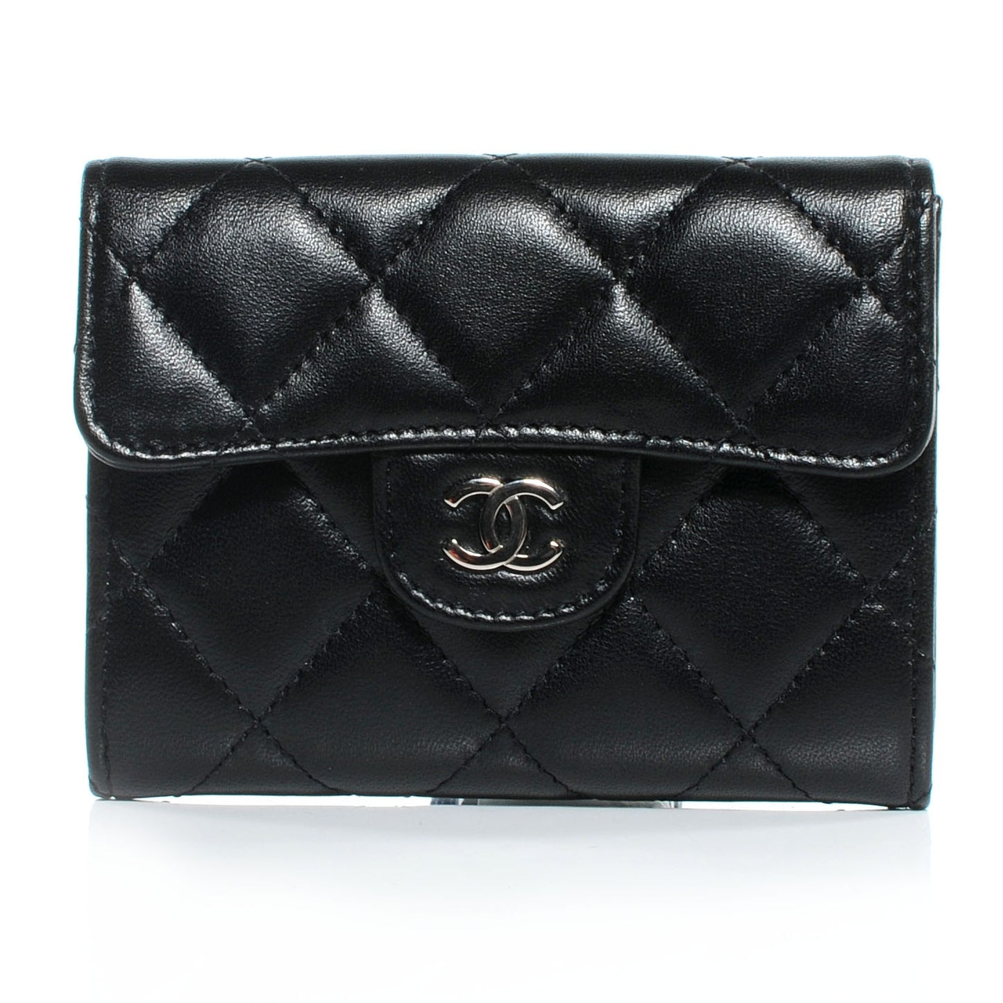 Lambskin Quilted Small Compact Wallet Black
