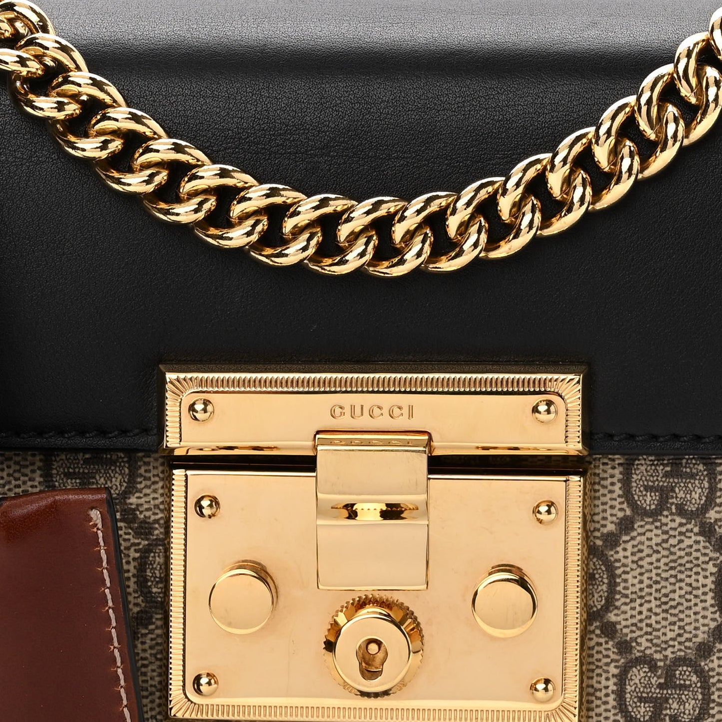 GG Supreme Monogram Calfskin Small Padlock Shoulder Bag Beige Black Cuir