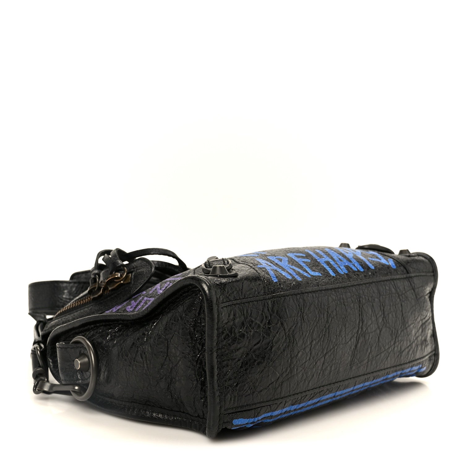 Balenciaga Agneau Arena Graffiti All Over Classic Hardware Mini City Black Bleu Violet 4 of 11