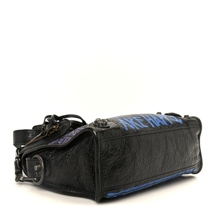 Balenciaga Agneau Arena Graffiti All Over Classic Hardware Mini City Black Bleu Violet 4 of 11