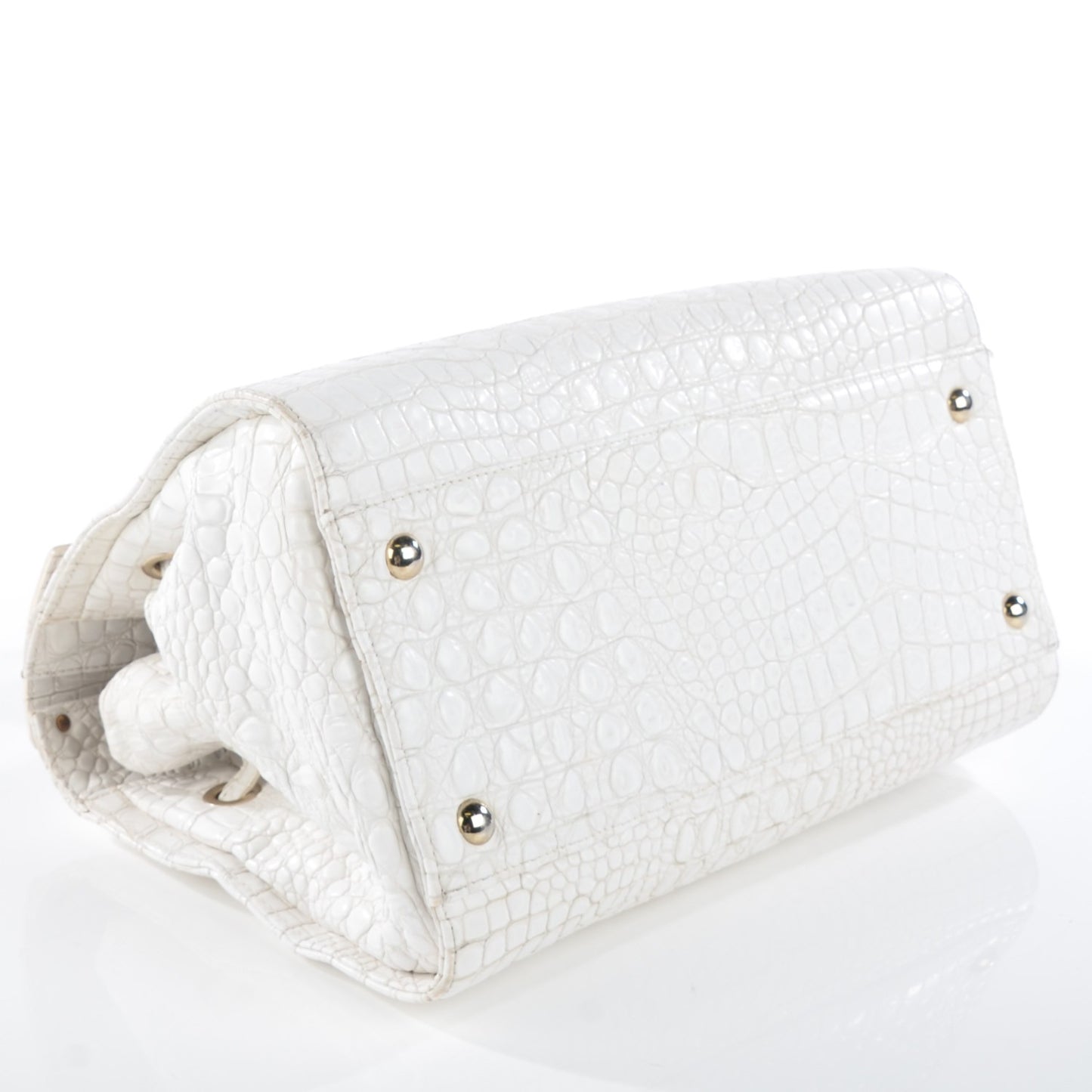 Calfskin Crocodile Embossed Large Rosalie Satchel White