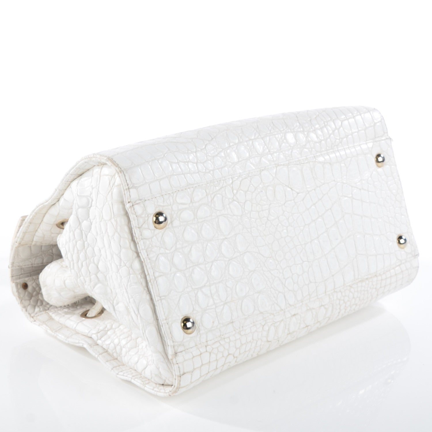 Jimmy Choo Calfskin Crocodile Embossed Large Rosalie Satchel White 7 of 12