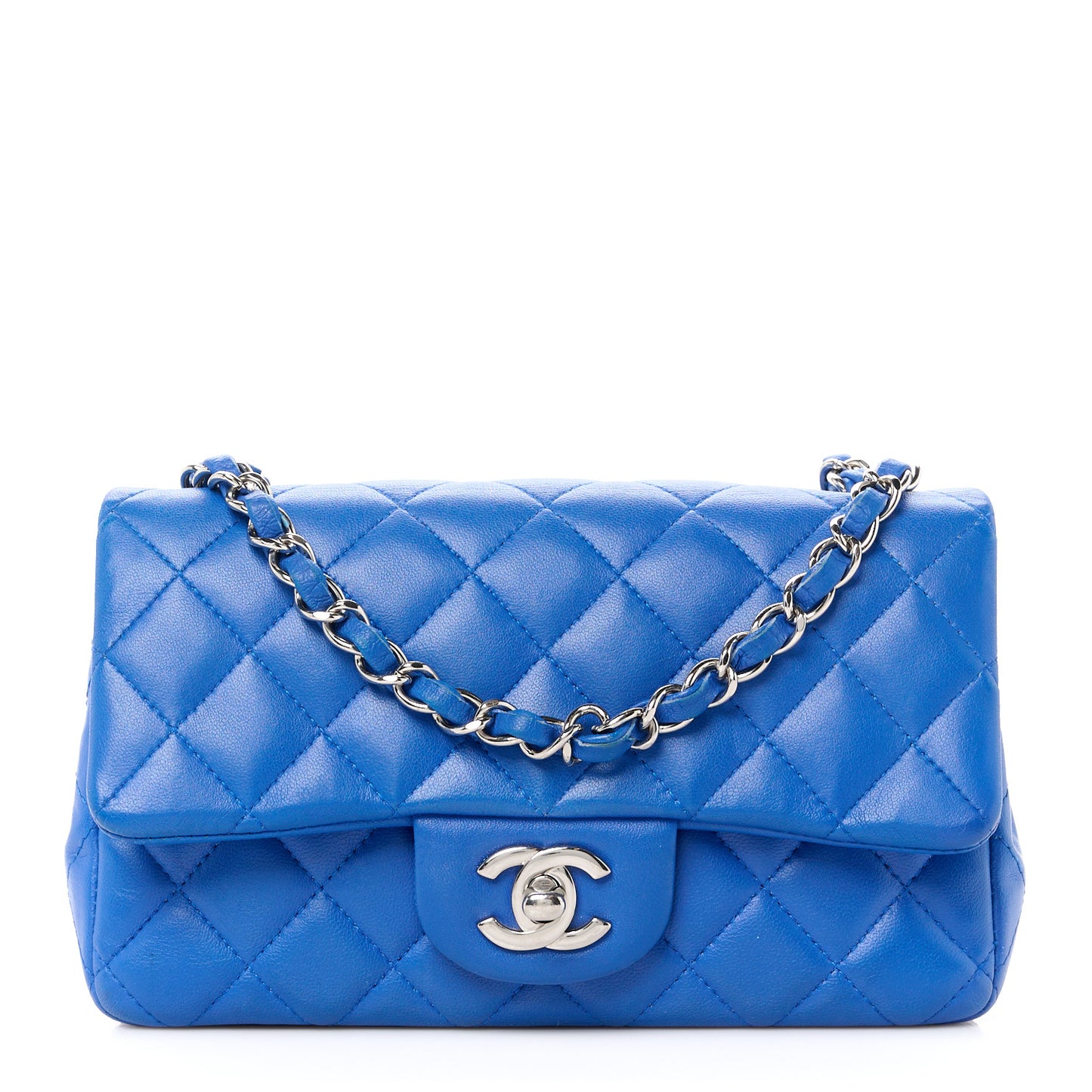 Lambskin Quilted Mini Rectangular Flap Blue