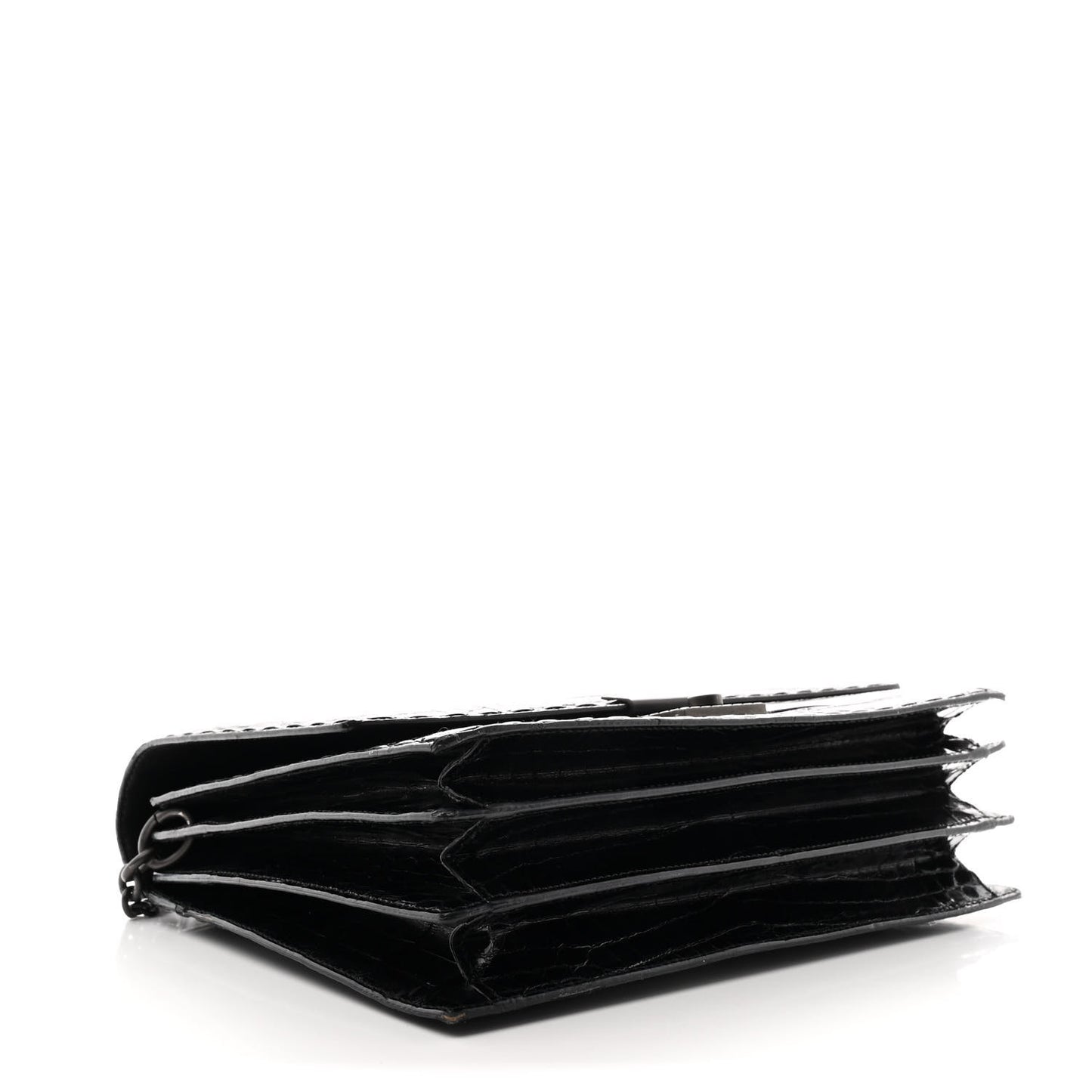 Crocodile Accordion Flap Shoulder Bag Black