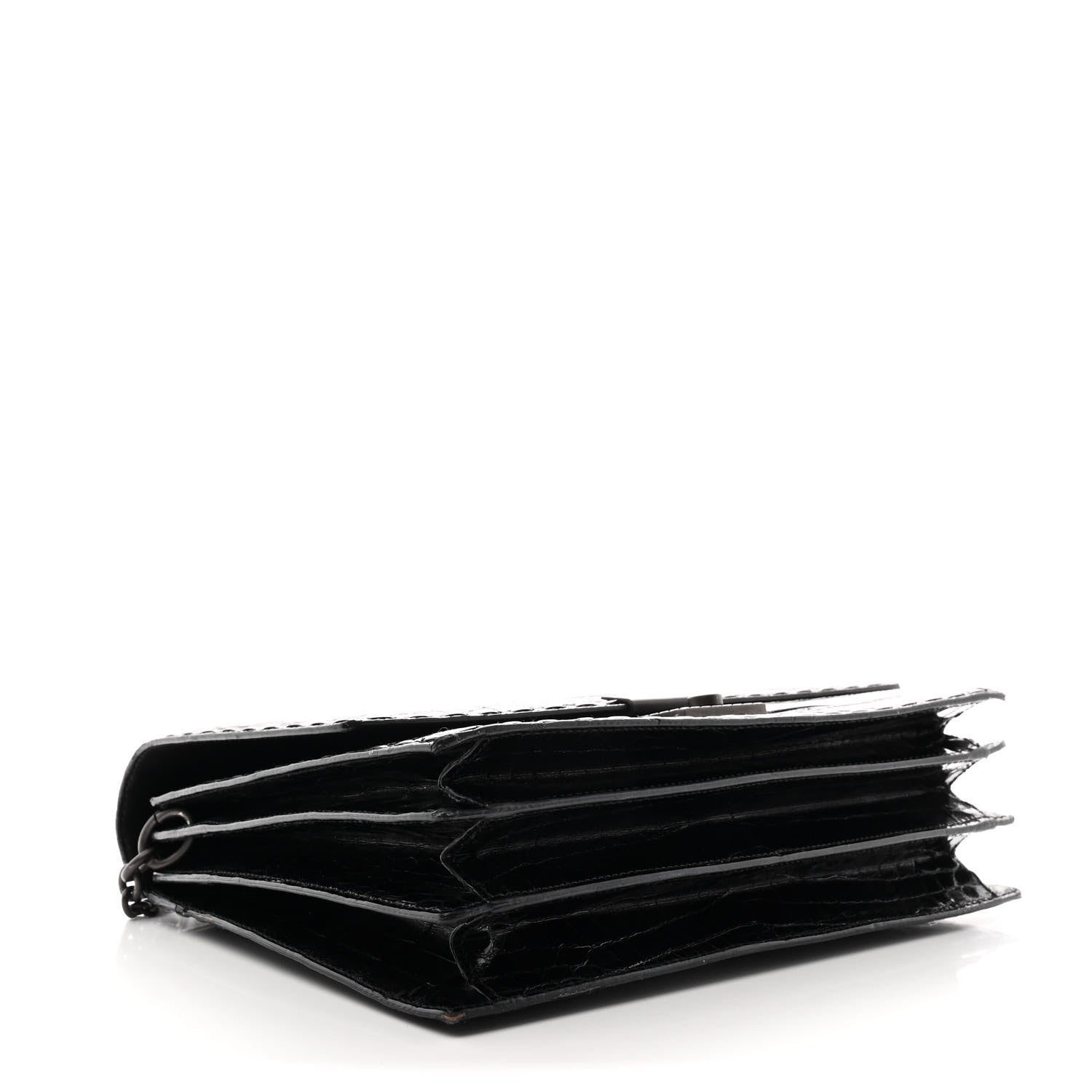 Bottega Veneta Crocodile Accordion Flap Shoulder Bag Black 4 of 12