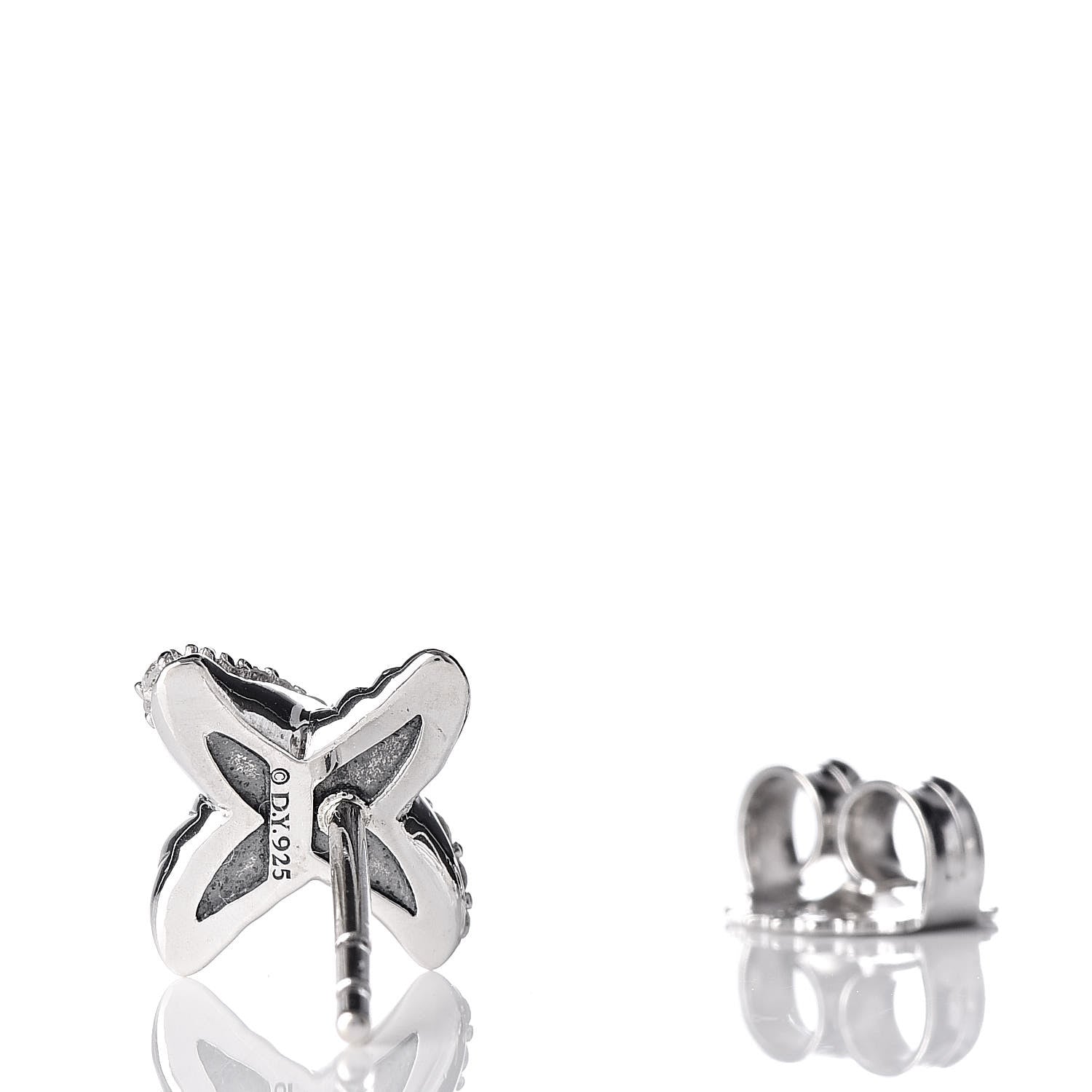 David Yurman Sterling Silver Diamond 8mm X Earrings 6 of 6