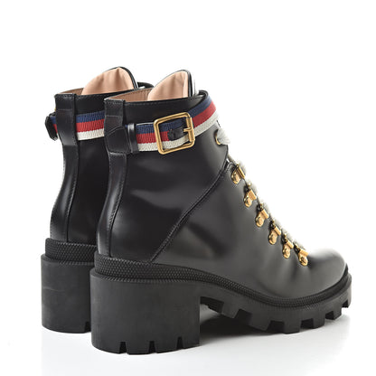 Gucci Calfskin Sylvie Web Womens Lace Up Combat Boots 36 Black 4 of 7