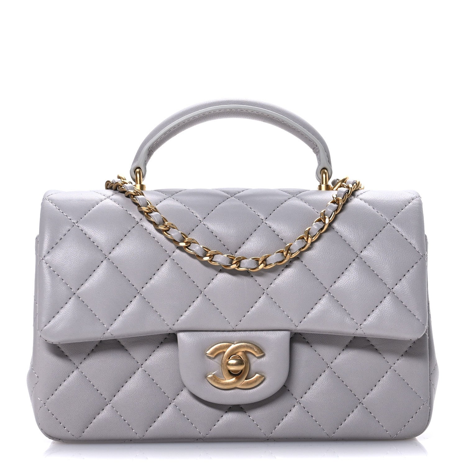 Chanel Lambskin Quilted Mini Top Handle Rectangular Flap Grey 8 of 11