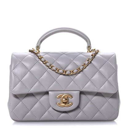 Chanel Lambskin Quilted Mini Top Handle Rectangular Flap Grey 8 of 11