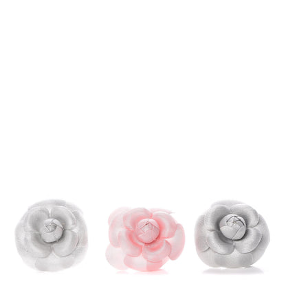 Chanel Camellia Brooch Pin Set Grey Pink 1 of 5