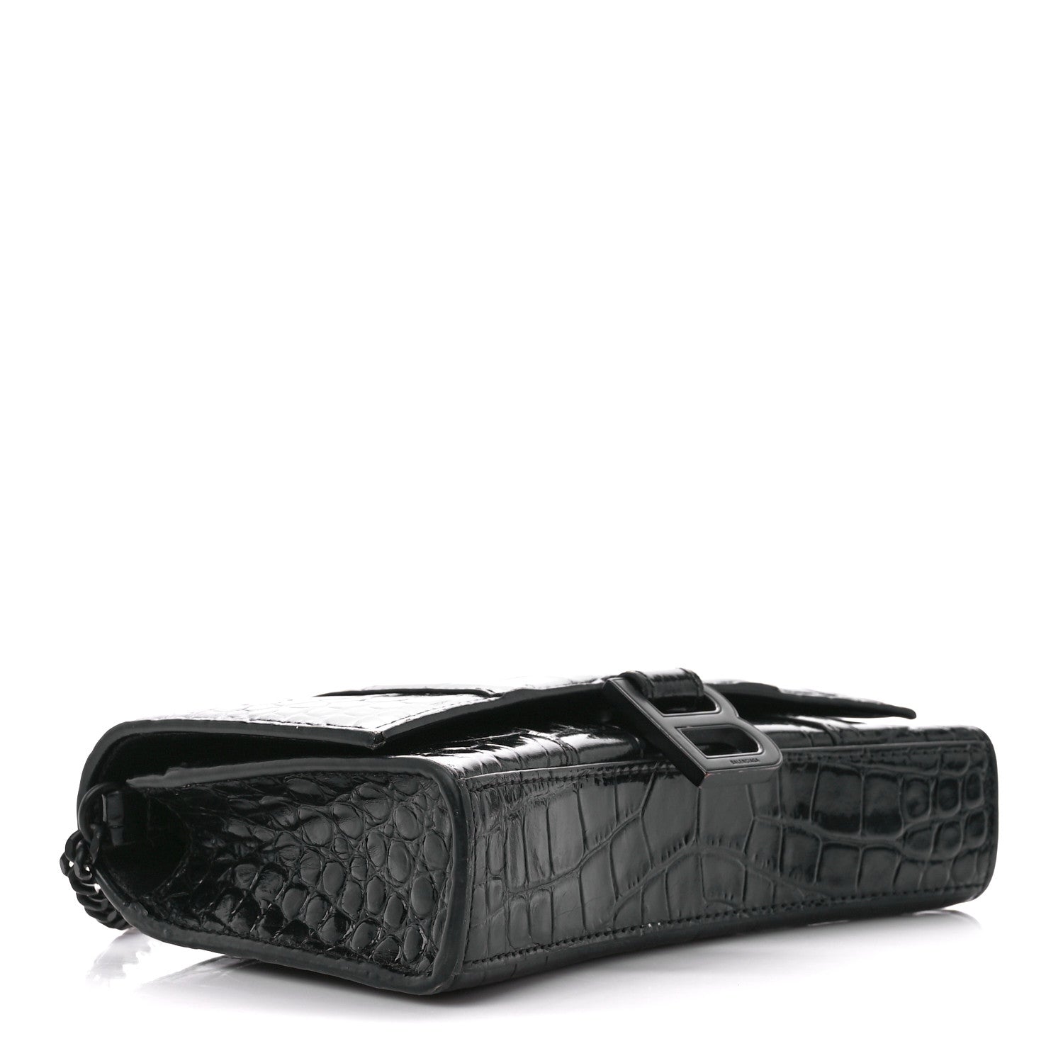 Balenciaga Shiny Calfskin Monochrome Crocodile Embossed Hourglass Chain Bag Black 4 of 13