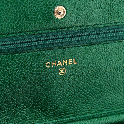 Chanel Metallic Caviar Quilted Wallet On Chain WOC Green 6 of 11