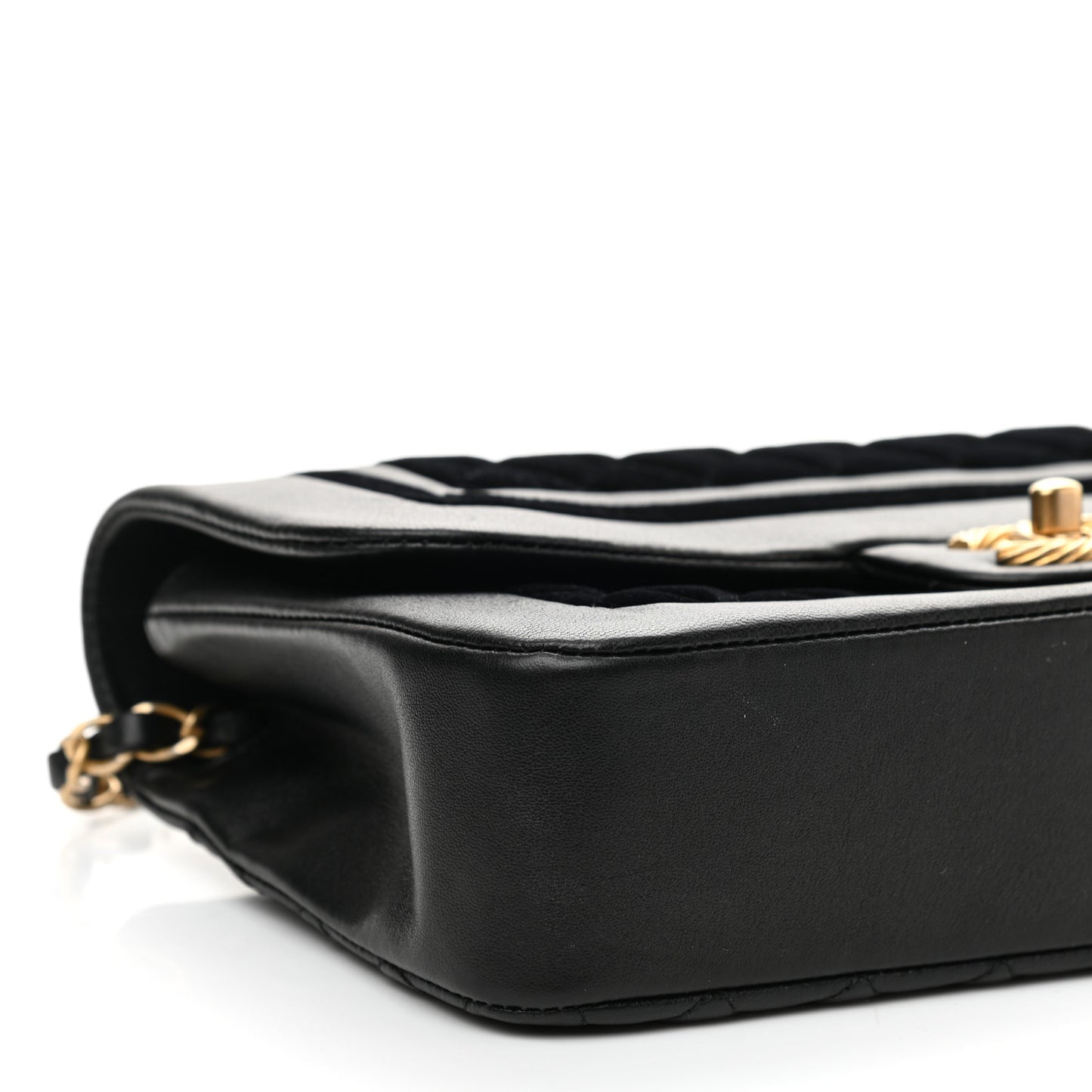 Metallic Lambskin Velvet Quilted Medium Flap Black