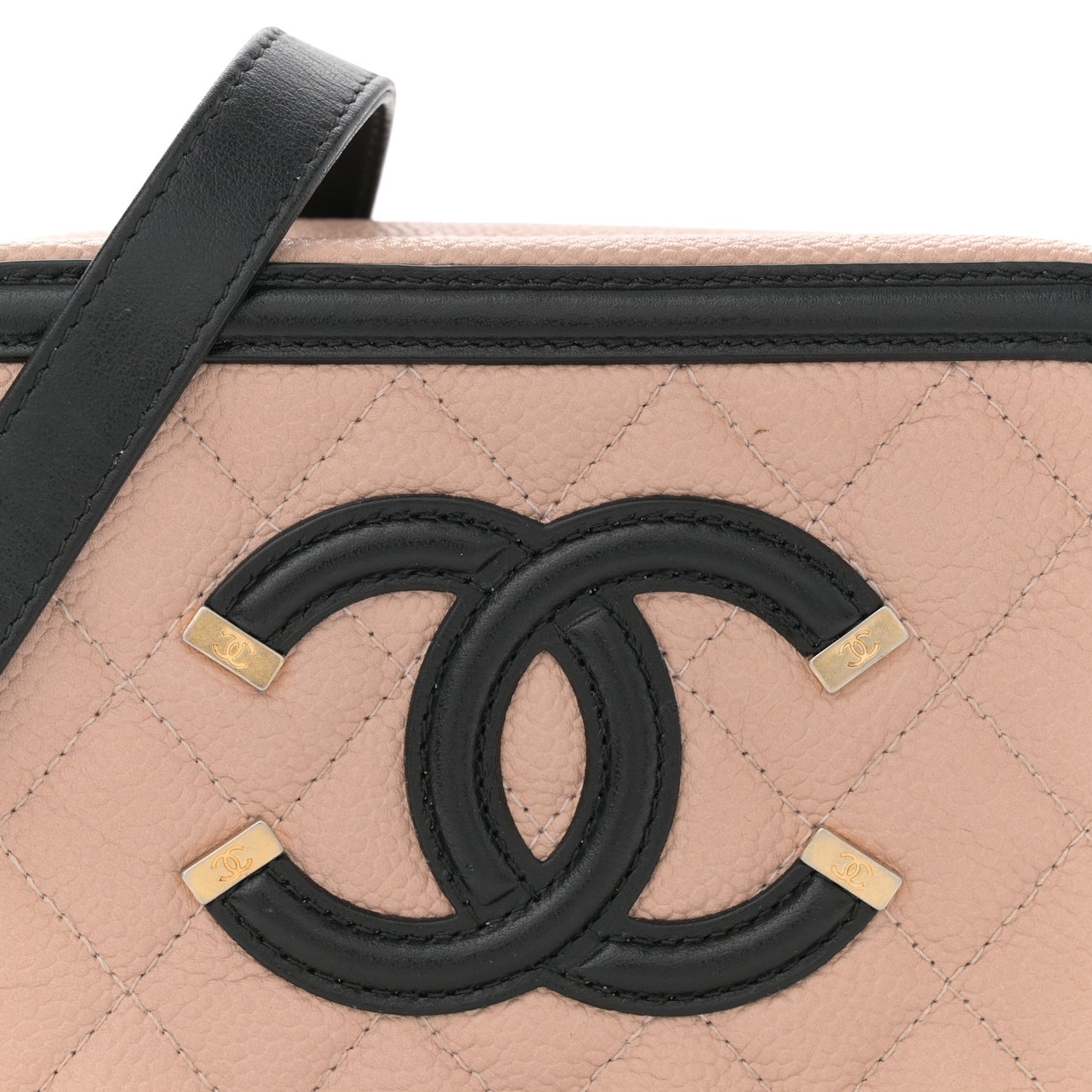 Caviar Quilted CC Filigree Vanity Clutch With Chain Beige Black