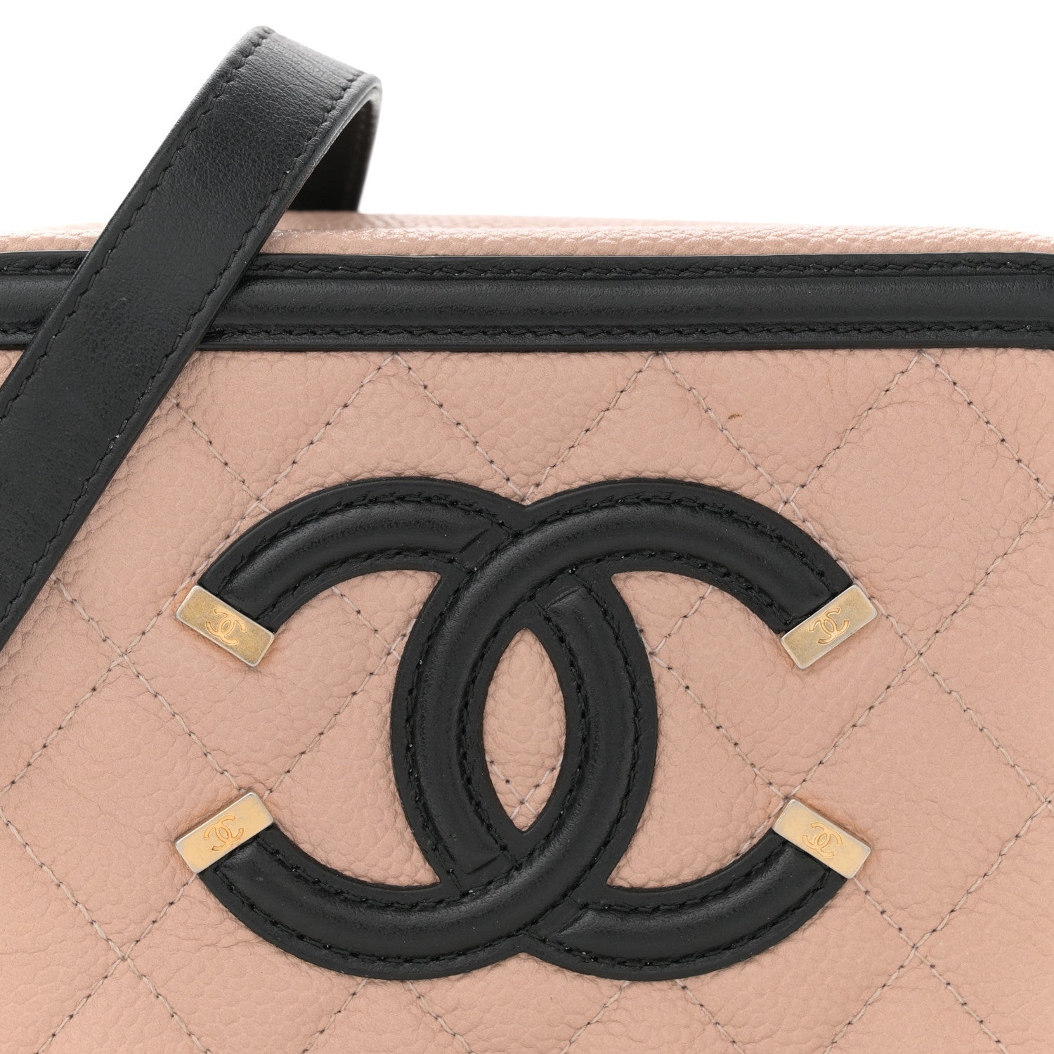Chanel Caviar Quilted CC Filigree Vanity Clutch With Chain Beige Black 8 of 13