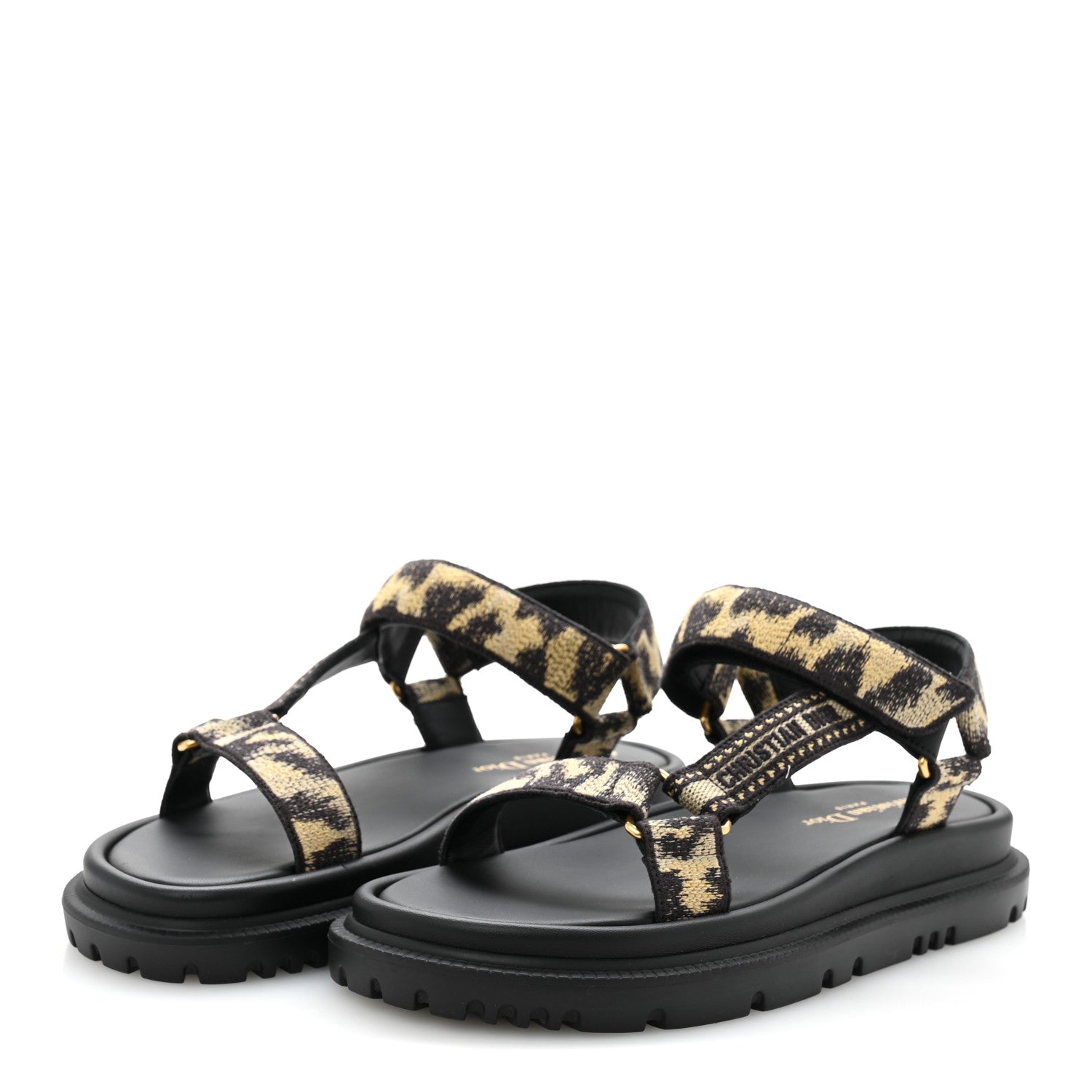 Christian Dior Technical Fabric Mizza Print Dioract Sandals 37 Beige Multicolor 4 of 9