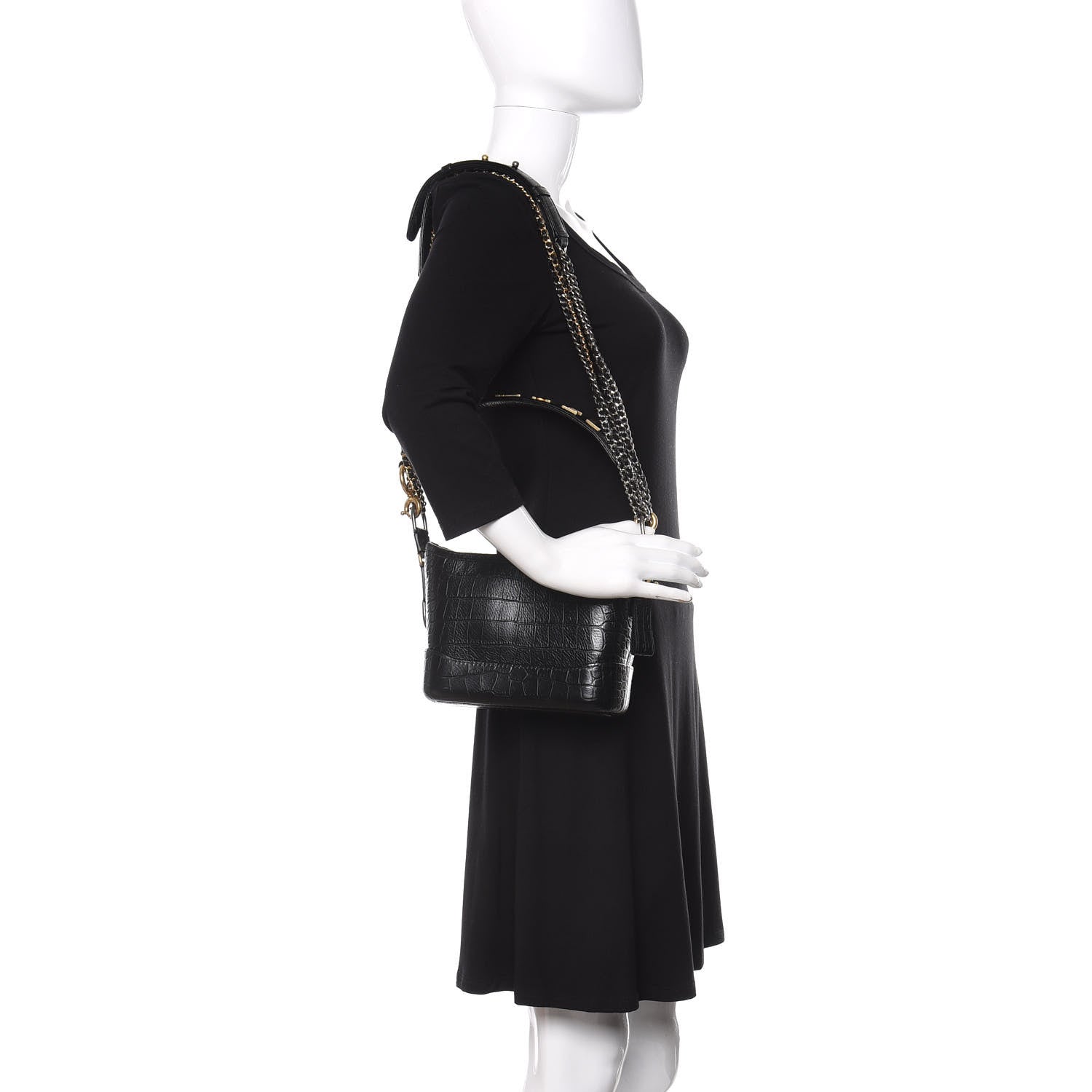 Chanel Calfskin Crocodile Embossed Small Gabrielle Cocodile Hobo Black 2 of 12