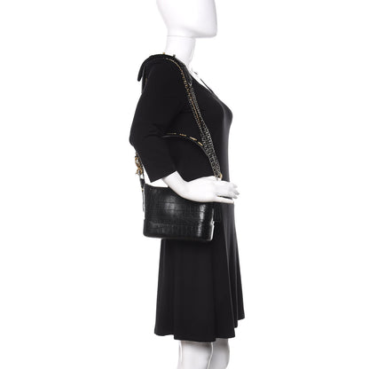 Chanel Calfskin Crocodile Embossed Small Gabrielle Cocodile Hobo Black 2 of 12
