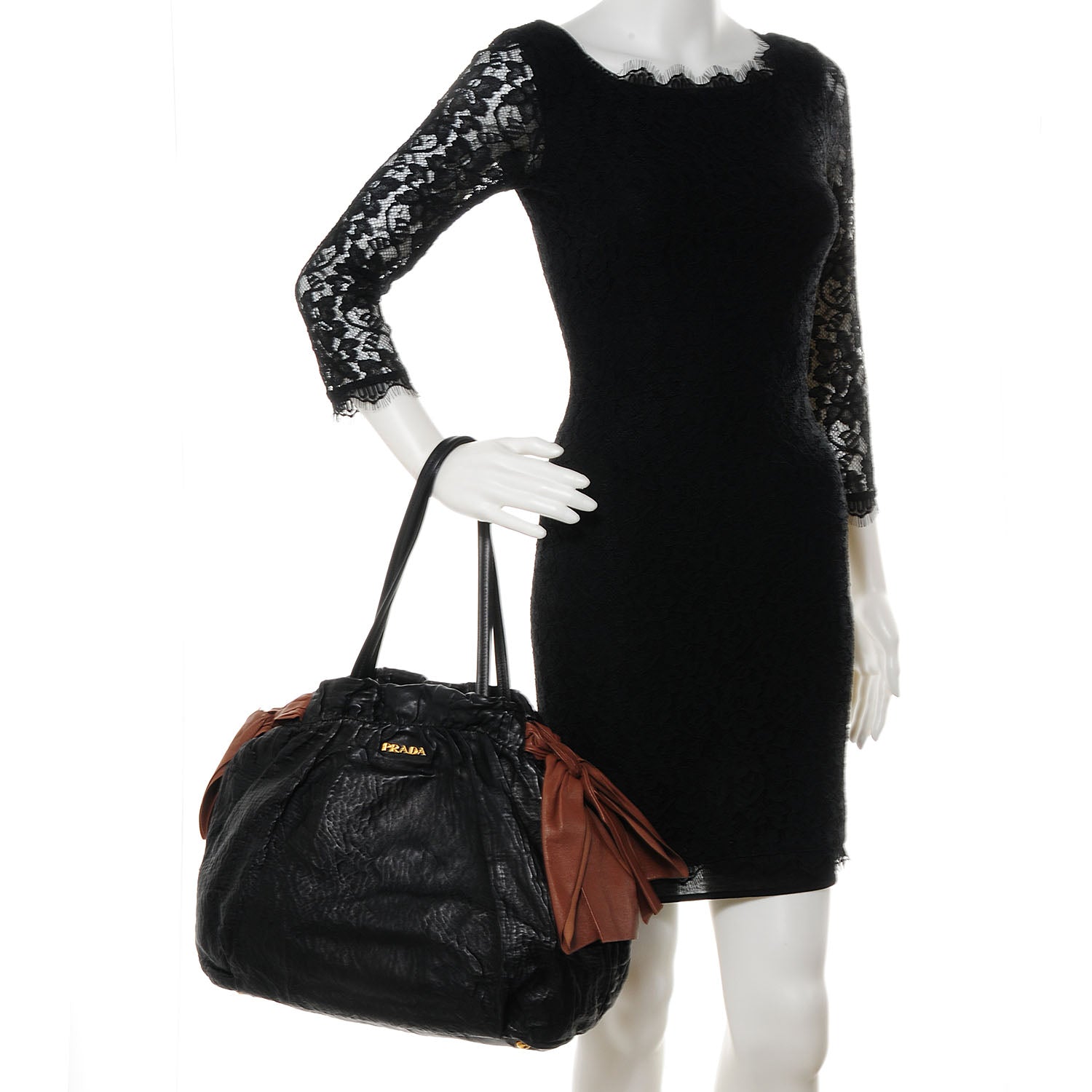 Prada Nappa Antique Bow Tote Black 2 of 8