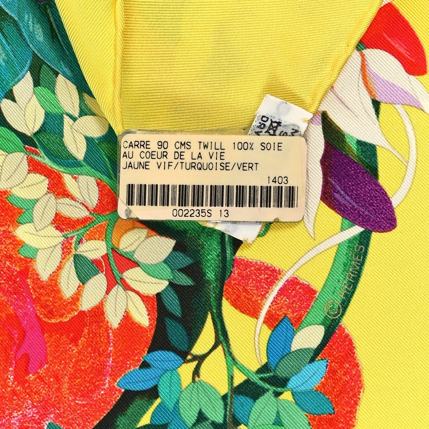 Hermes Silk Au Coeur de la Vie Scarf 90 Jaune Vif Turquoise Vert 2 of 2