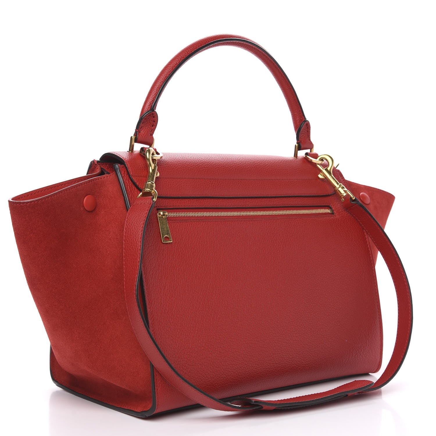 Celine Drummed Calfskin Suede Medium Trapeze Vermillion 4 of 9