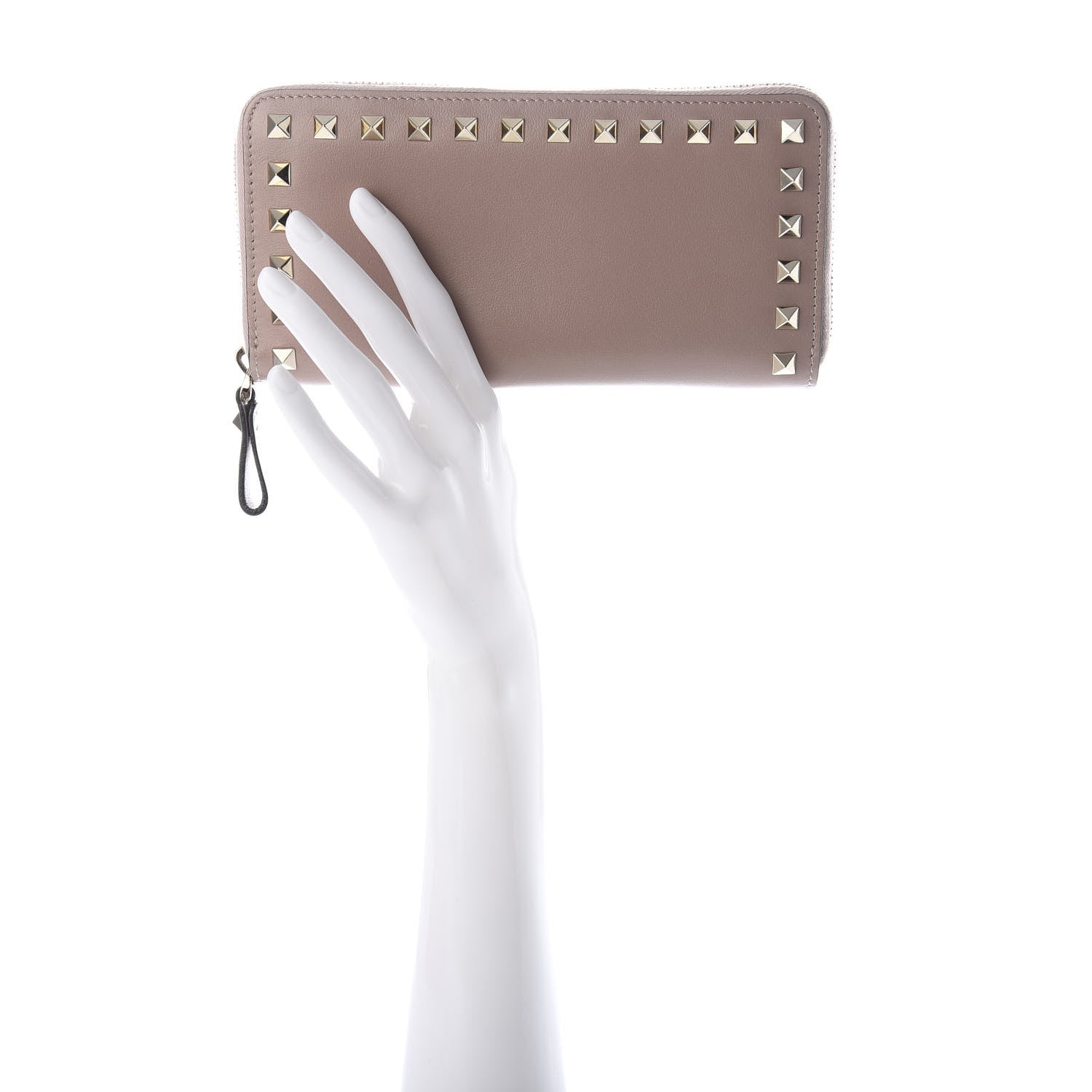 Valentino Garavani Calfskin Rockstud Zip Around Wallet Poudre 2 of 7