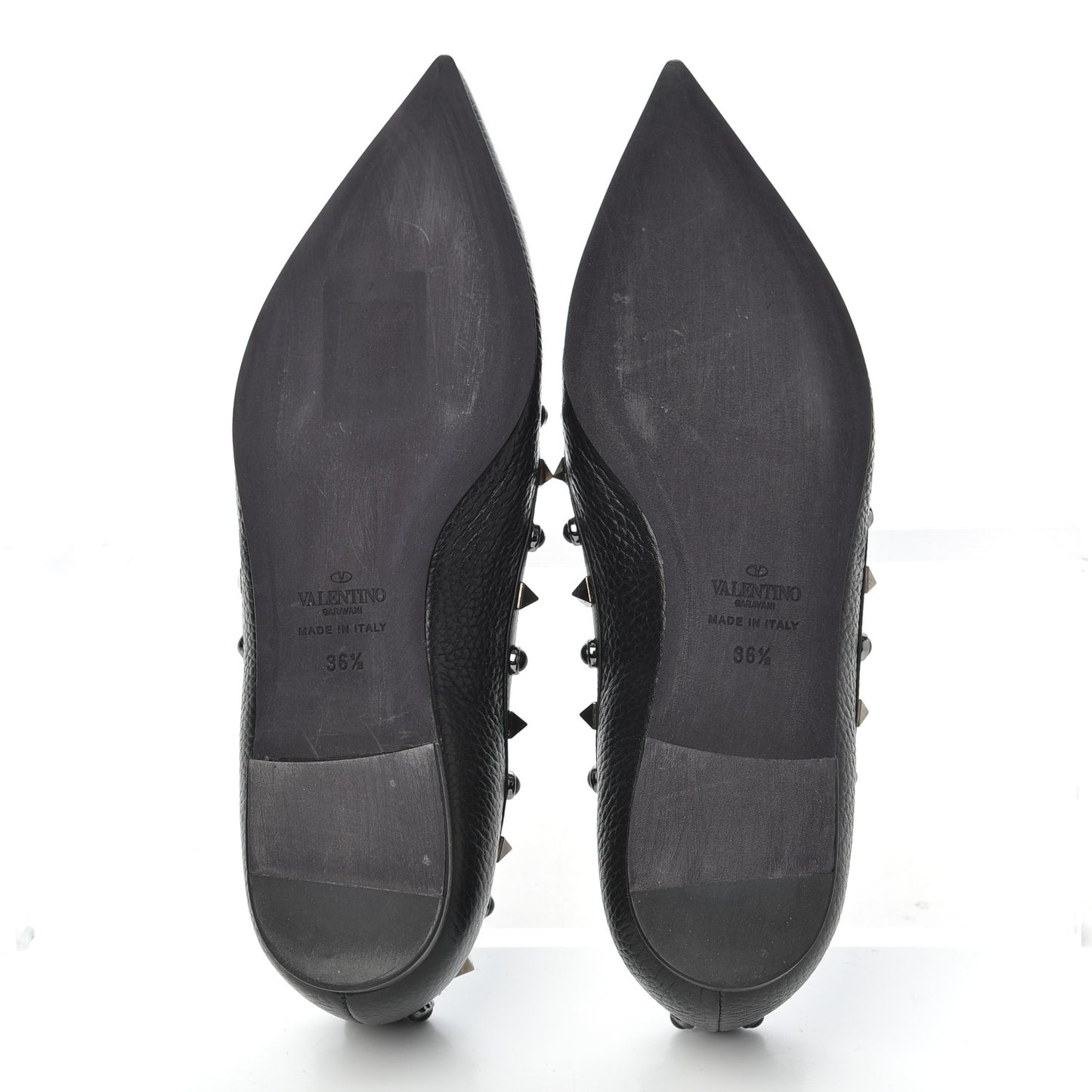 Pebbled Calfskin Onyx Rockstud Rolling Ballerina Flats 36.5 Black