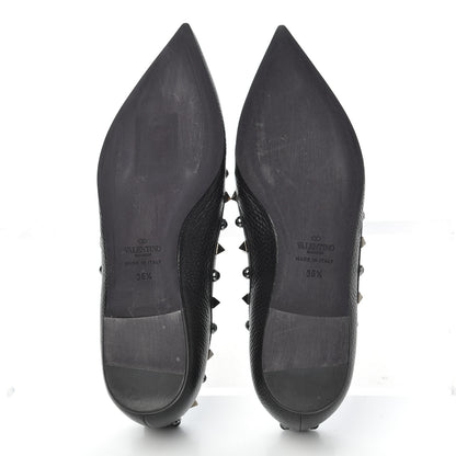 Valentino Garavani Pebbled Calfskin Onyx Rockstud Rolling Ballerina Flats 36.5 Black 5 of 16