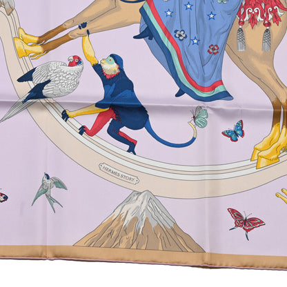 Hermes Silk Story Scarf 90 Rose Nacre Bleu Beige 5 of 5