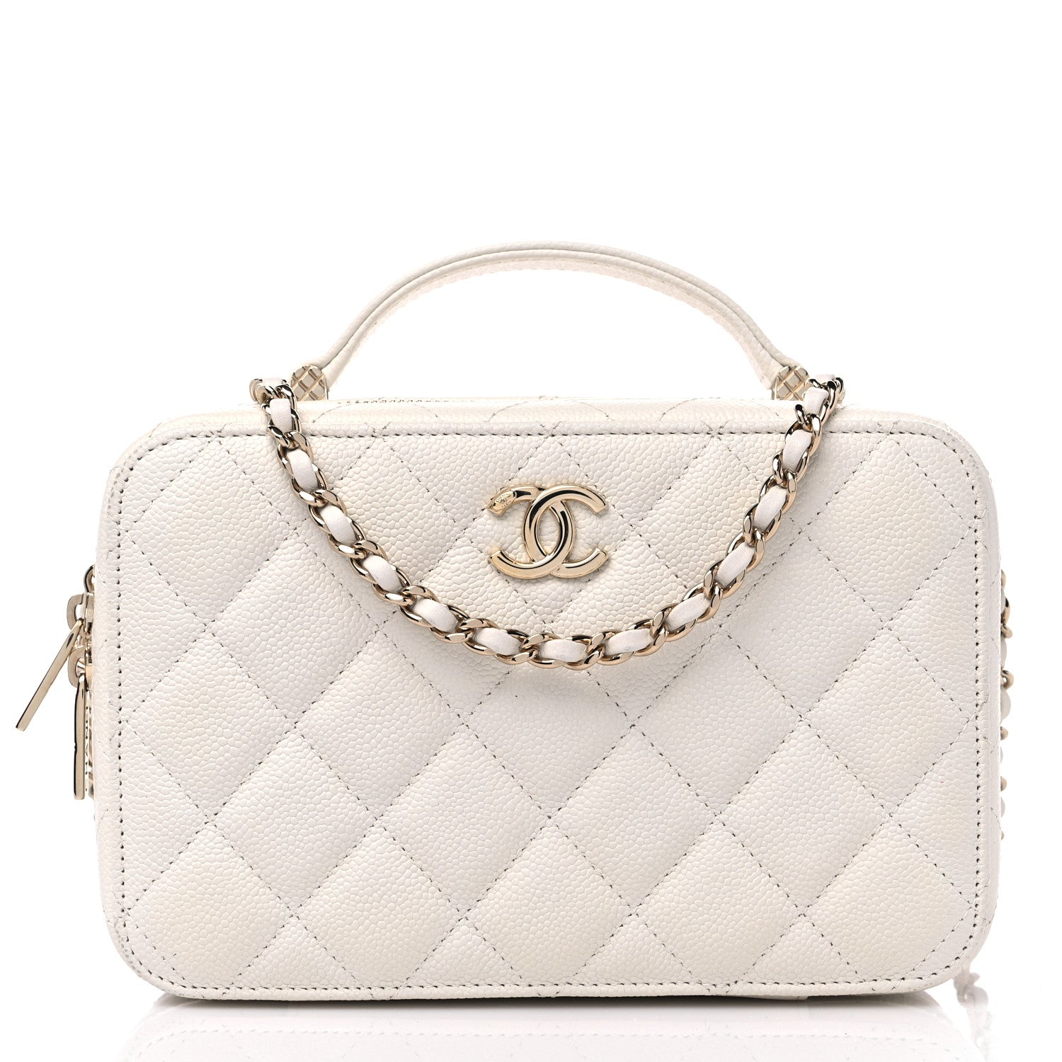 Chanel Caviar Quilted Top Handle Vanity Case White 3 of 13