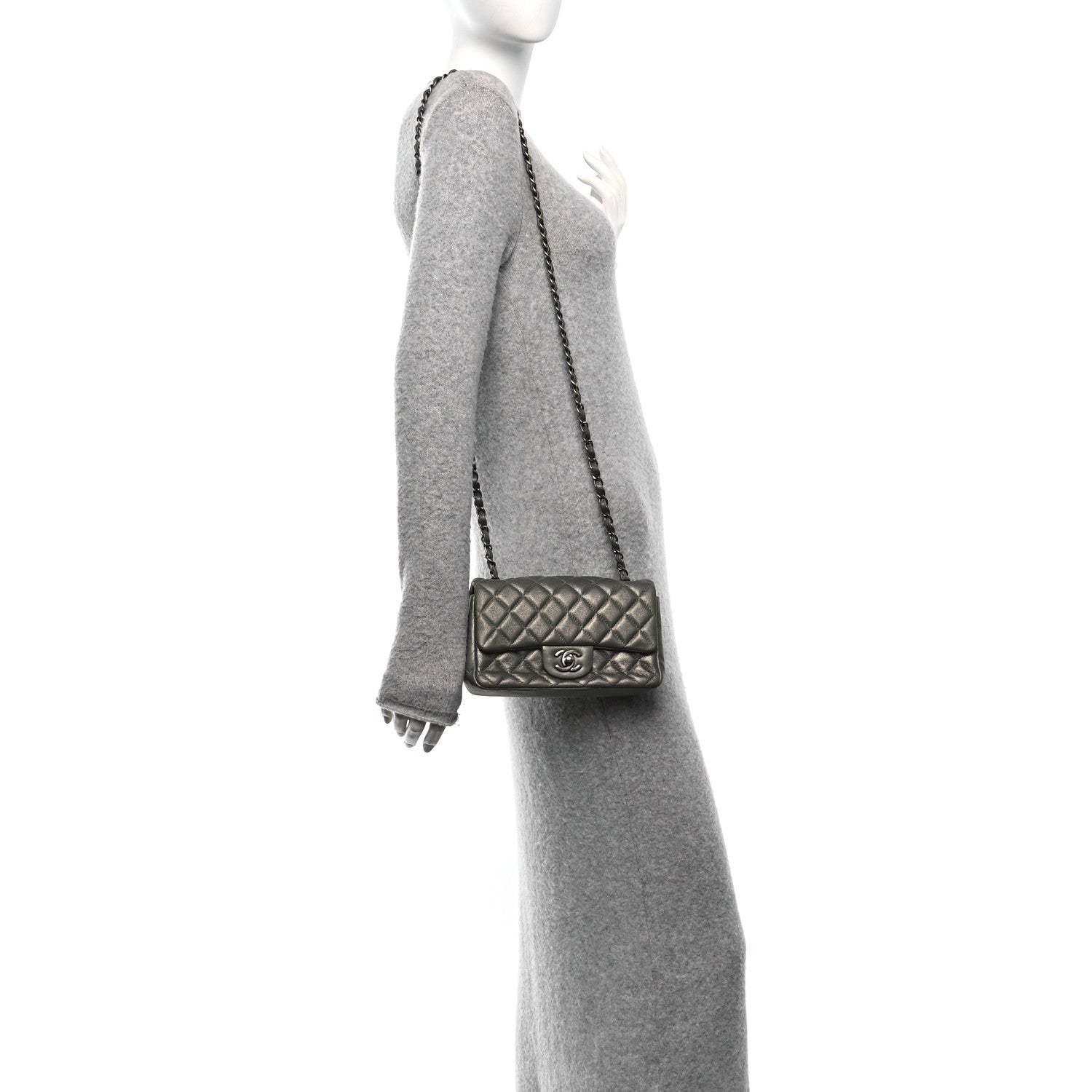 Chanel Iridescent Lambskin Quilted Mini Rectangular Flap Khaki 2 of 10