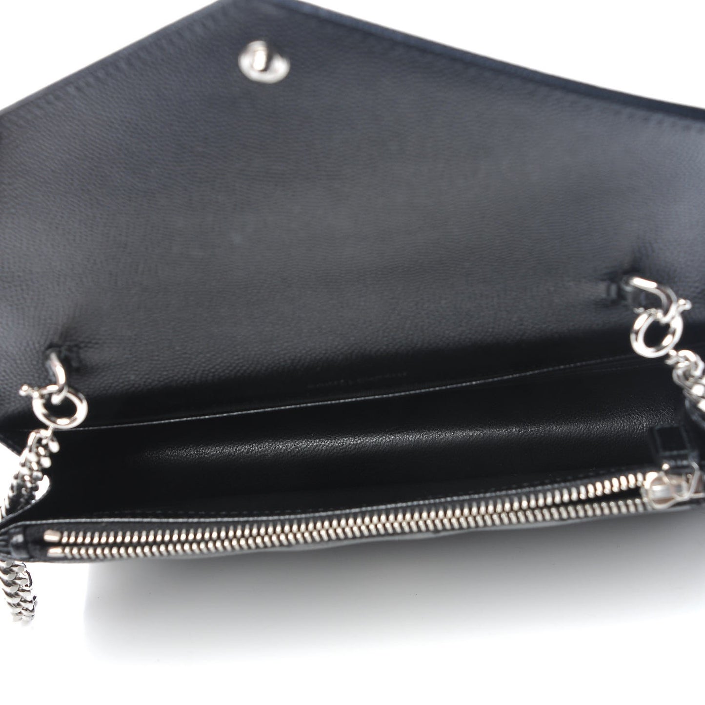 Grain De Poudre Matelasse Chevron Monogram Envelope Chain Wallet Black