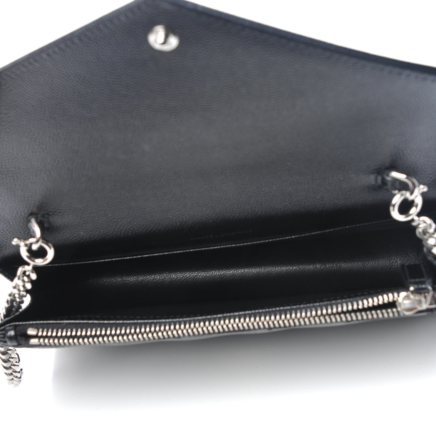 Saint Laurent Grain De Poudre Matelasse Chevron Monogram Envelope Chain Wallet Black 5 of 6