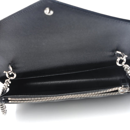 Saint Laurent Grain De Poudre Matelasse Chevron Monogram Envelope Chain Wallet Black 5 of 6